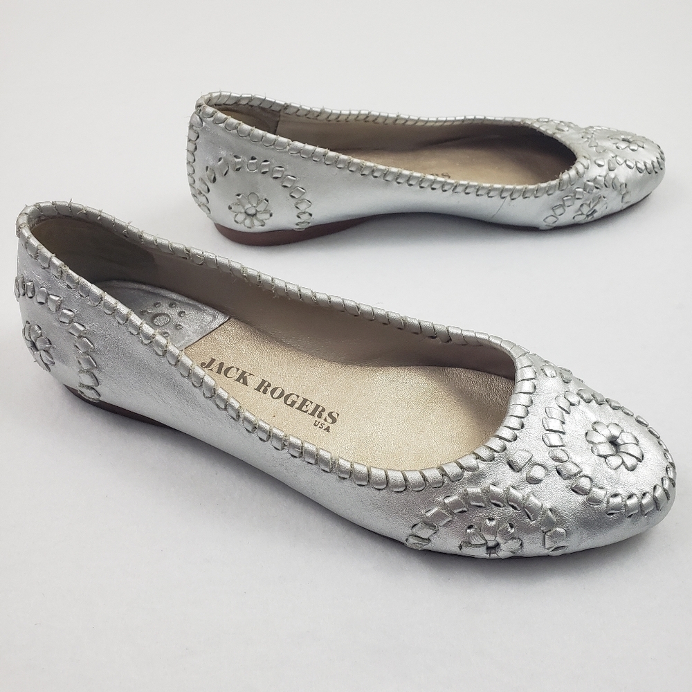 Jack Rogers Silver Leather Slip Ons Ballet Flats Women's Size 8.5 Medium